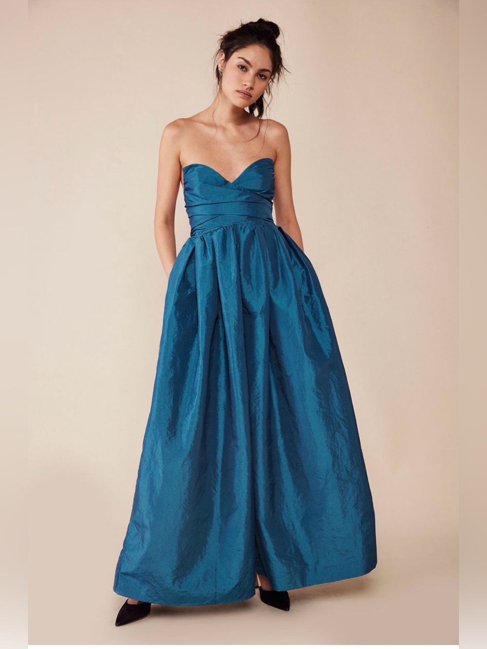 Free People Jade Teal Strapless Smocked Bodice Jumpsuit